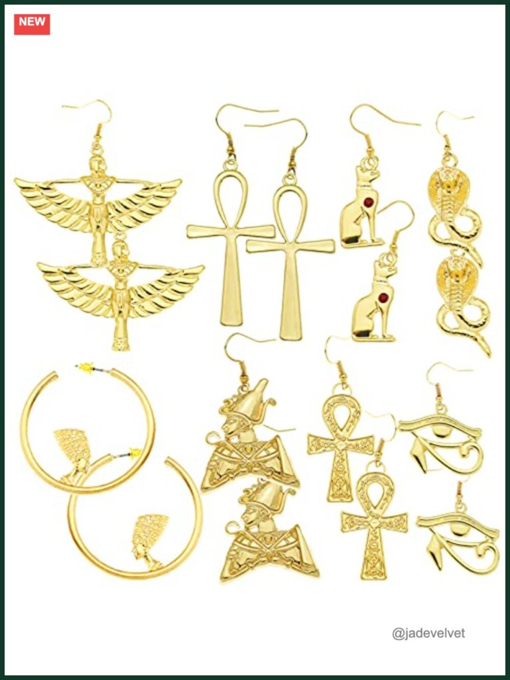 8 Pairs Egyptian Ancient Costume Dangle Earrings Set Gold Plated Vintage Jewelry